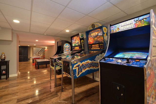 1877 Banbury Rd, Inverness, IL 60067 - game room with wood finished floors, a drop ceiling, and recessed lighting