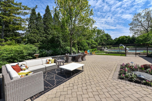 1877 Banbury Rd, Inverness, IL 60067 - view of patio with an outdoor living space, view of wooded area, and outdoor dining space