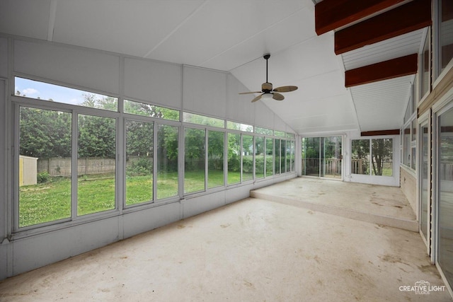1325 E Lake Ave, Glenview, IL 60025 - unfurnished sunroom featuring a ceiling fan and lofted ceiling