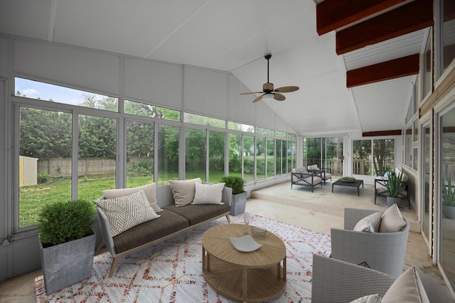 1325 E Lake Ave, Glenview, IL 60025 - sunroom with an outdoor hangout area, a ceiling fan, healthy amount of natural light, and lofted ceiling