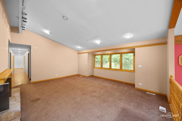 1325 E Lake Ave, Glenview, IL 60025 - unfurnished living room featuring carpet floors, lofted ceiling, and recessed lighting
