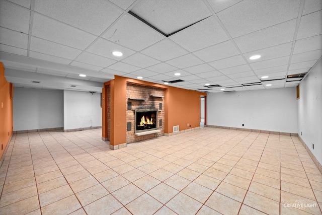 1325 E Lake Ave, Glenview, IL 60025 - finished below grade area featuring a brick fireplace, recessed lighting, and a paneled ceiling