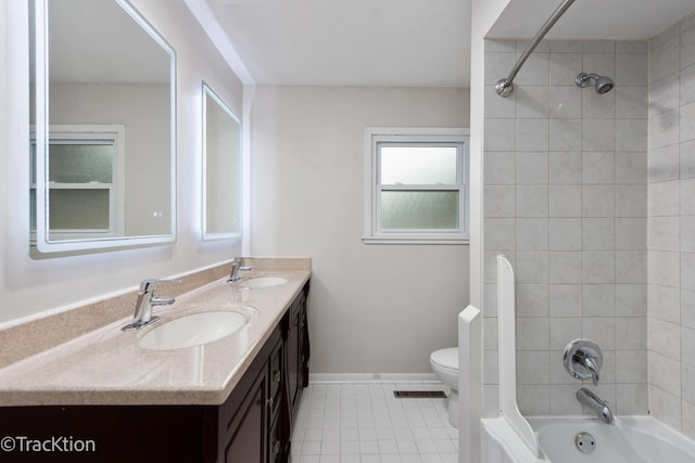 6943 Parkview Dr, Downers Grove, IL 60516 - full bath featuring tile patterned flooring, double vanity, and bathtub / shower combination