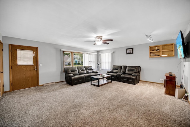 370 N Commonwealth Ave, Elgin, IL 60123 - living area featuring a ceiling fan, baseboards, and carpet floors