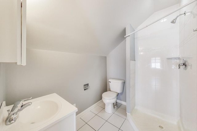 4118 Prairie Ave, Brookfield, IL 60513 - full bath featuring vaulted ceiling, tile patterned flooring, tiled shower, and vanity