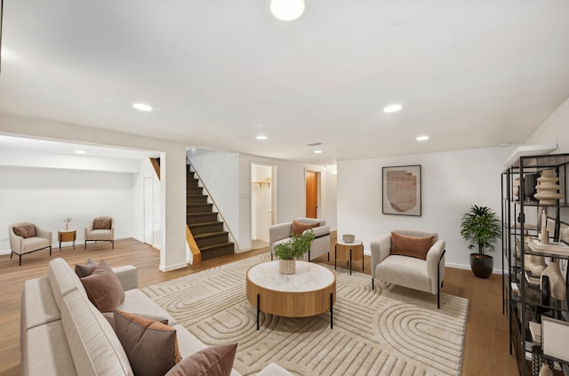 1800 Shermer Rd, Northbrook, IL 60062 - living room featuring stairway, wood finished floors, and recessed lighting