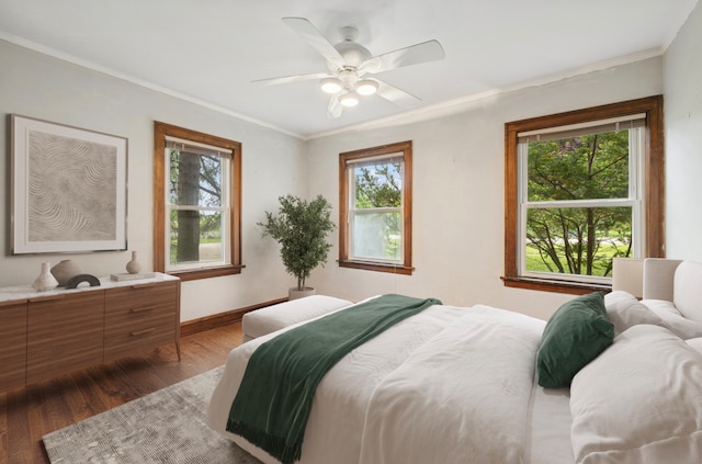 1800 Shermer Rd, Northbrook, IL 60062 - bedroom with wood finished floors, crown molding, and a ceiling fan