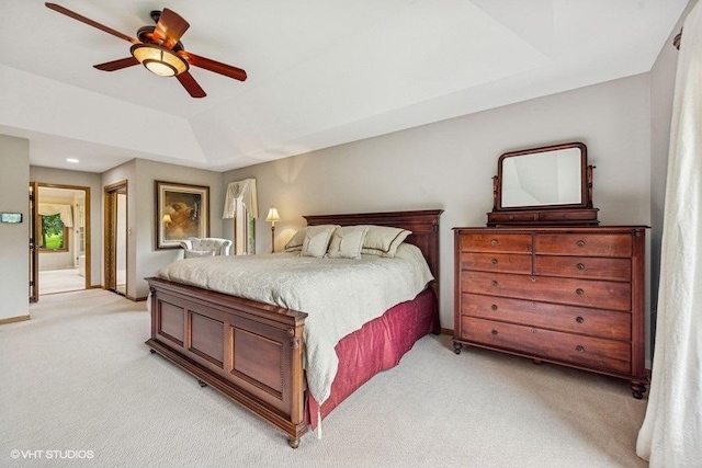 3104 Royal Fox Dr, Saint Charles, IL 60174 - bedroom with light colored carpet, a raised ceiling, and a ceiling fan