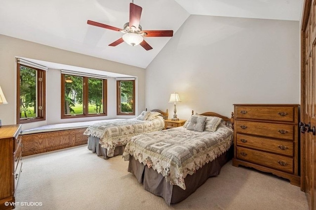 3104 Royal Fox Dr, Saint Charles, IL 60174 - bedroom with light carpet, a ceiling fan, and high vaulted ceiling