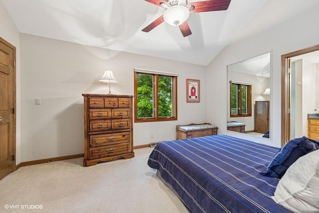 3104 Royal Fox Dr, Saint Charles, IL 60174 - bedroom with light colored carpet, lofted ceiling, ensuite bathroom, and a ceiling fan