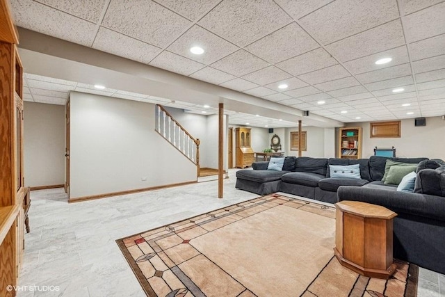 3104 Royal Fox Dr, Saint Charles, IL 60174 - living area with stairway, recessed lighting, and a drop ceiling