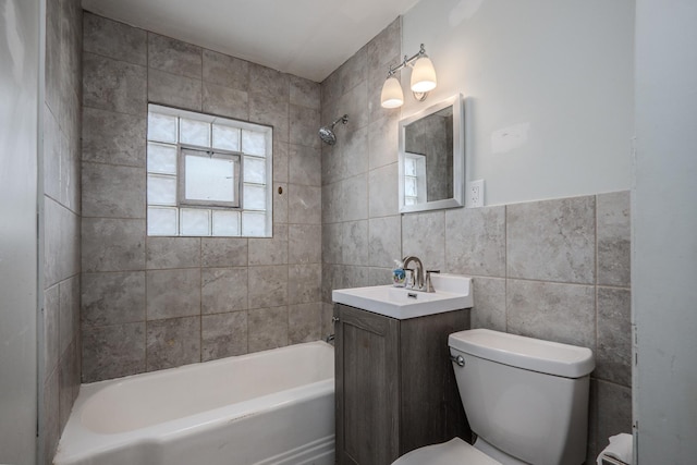 14909 Langley Ave, Dolton, IL 60419 - full bath with toilet, vanity, shower / washtub combination, and tile walls