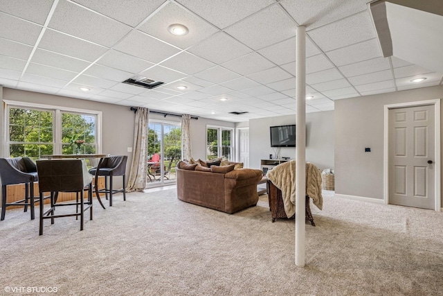 9520 Nicklaus Ln, Crystal Lake, IL 60014 - living room featuring carpet flooring and a paneled ceiling