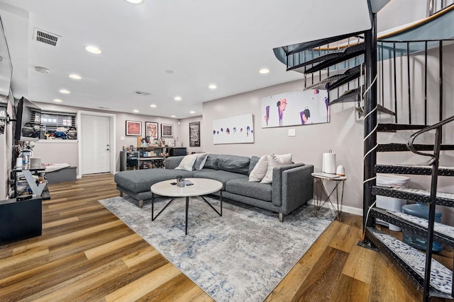3405 N Harding Ave Unit 1, Chicago, IL 60618 - living area with recessed lighting, wood finished floors, stairway, and baseboards