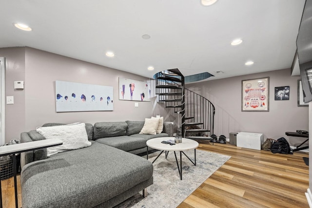 3405 N Harding Ave Unit 1, Chicago, IL 60618 - living area with stairway, wood finished floors, and recessed lighting