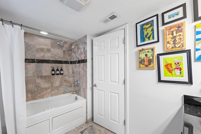 3405 N Harding Ave Unit 1, Chicago, IL 60618 - full bathroom with shower / bath combination with curtain and marble finish flooring