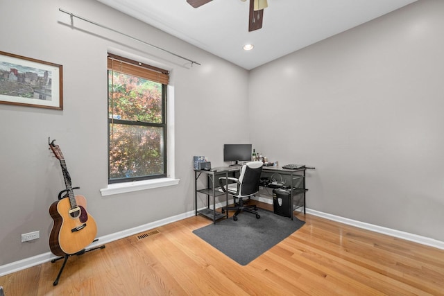 3405 N Harding Ave Unit 1, Chicago, IL 60618 - office area with wood finished floors, baseboards, ceiling fan, and recessed lighting