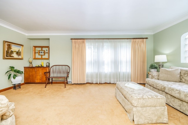 3730 Wenonah Ave, Berwyn, IL 60402 - living room featuring ornamental molding, carpet flooring, and baseboards
