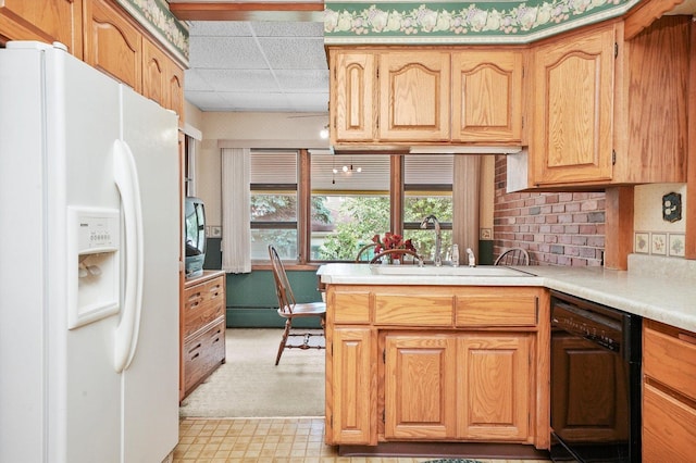 3218 Wenonah Ave, Berwyn, IL 60402 - kitchen with white refrigerator with ice dispenser, dishwasher, light countertops, light flooring, and a paneled ceiling