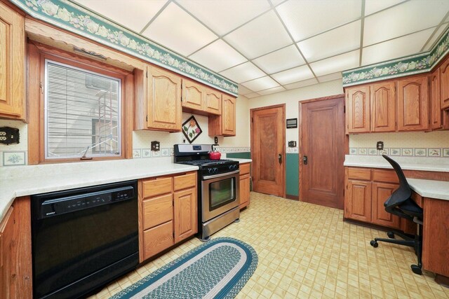 3218 Wenonah Ave, Berwyn, IL 60402 - kitchen featuring black dishwasher, gas range, light countertops, light floors, and an office area