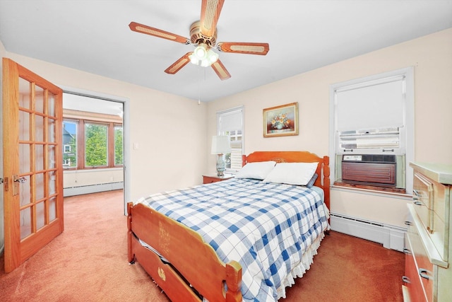 3218 Wenonah Ave, Berwyn, IL 60402 - bedroom with a baseboard heating unit, light carpet, cooling unit, and ceiling fan