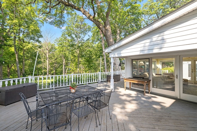 948A Shetland Dr, Frankfort, IL 60423 - wooden deck featuring outdoor dining space, french doors, and view of wooded area