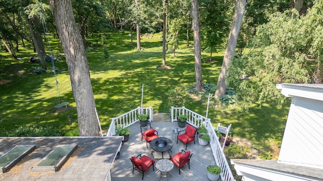 948A Shetland Dr, Frankfort, IL 60423 - wooden deck featuring outdoor dining space, view of scattered trees, and a yard