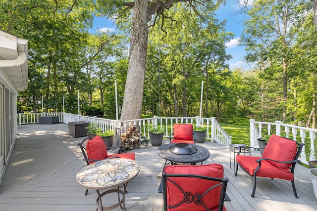 948A Shetland Dr, Frankfort, IL 60423 - wooden terrace with view of wooded area and outdoor lounge area