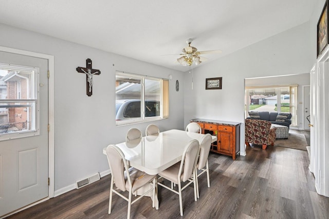 1127 Herbert Ave, Berkeley, IL 60163 - dining room with a ceiling fan, dark wood finished floors, healthy amount of natural light, and lofted ceiling
