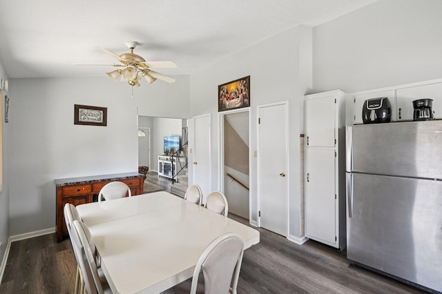 1127 Herbert Ave, Berkeley, IL 60163 - dining area featuring dark wood-style floors, a ceiling fan, and lofted ceiling