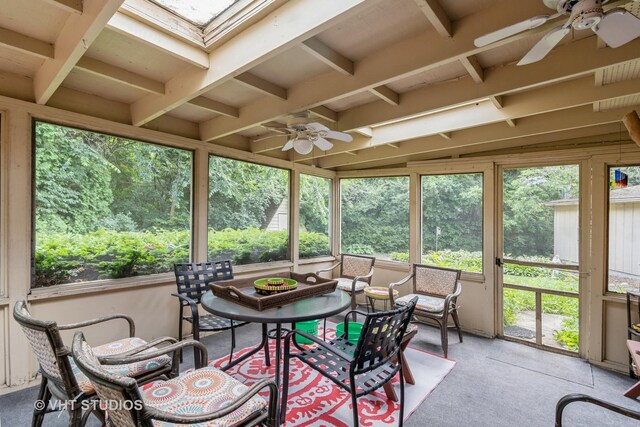 2601 Gordon Dr, Flossmoor, IL 60422 - sunroom / solarium with a ceiling fan, healthy amount of natural light, and beamed ceiling