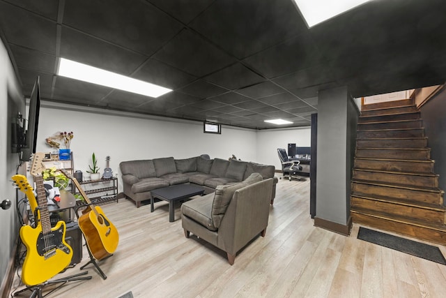 1907 S St, Geneva, IL 60134 - living room with light wood finished floors, stairway, and a drop ceiling