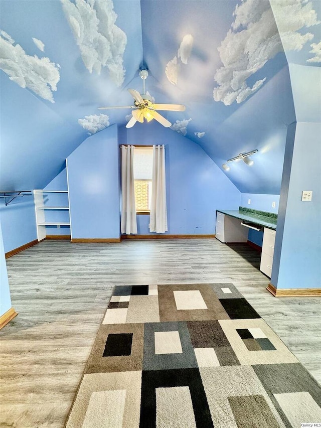732 S 13th, Quincy, IL 62301 - bonus room with wood finished floors, baseboards, vaulted ceiling, and a ceiling fan