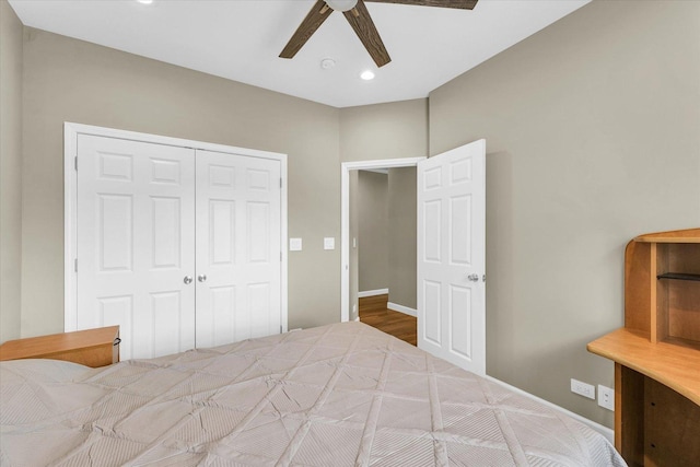 3311 Memory Ln, Urbana, IL 61802 - bedroom featuring a closet, recessed lighting, a ceiling fan, and baseboards