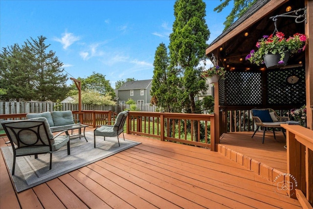 957 Whittington Dr, Geneva, IL 60134 - wooden terrace with outdoor lounge area and a fenced backyard