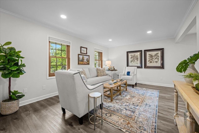957 Whittington Dr, Geneva, IL 60134 - living room with ornamental molding, dark wood-style flooring, and recessed lighting