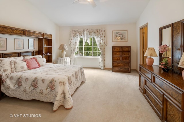 377 Locksley Dr, Streamwood, IL 60107 - bedroom featuring light carpet, lofted ceiling, and a ceiling fan