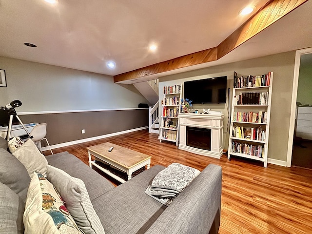 826 Dartmoor Dr, Crystal Lake, IL 60014 - living area featuring wood finished floors, baseboards, a fireplace, and recessed lighting
