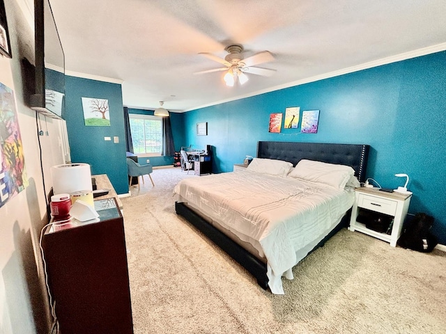 826 Dartmoor Dr, Crystal Lake, IL 60014 - bedroom with ornamental molding, carpet flooring, and ceiling fan
