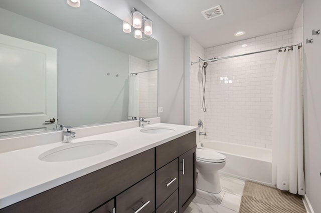 1249 Gateway Ct, Northbrook, IL 60062 - full bath with double vanity, shower / tub combo, recessed lighting, and marble look tiles
