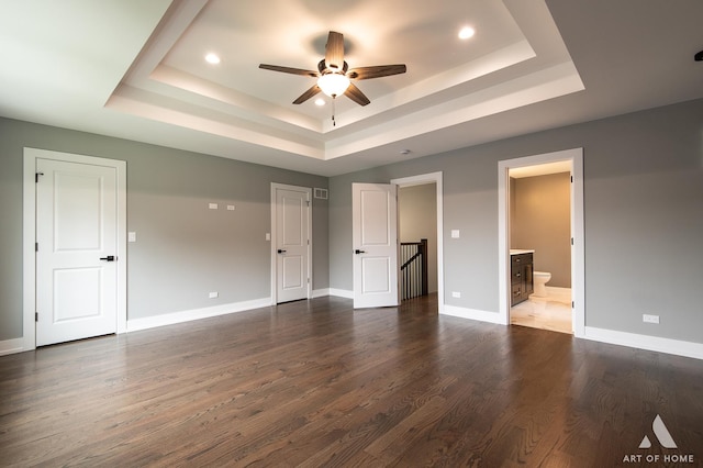 10921 S Hermosa Ave, Chicago, IL 60643 - unfurnished bedroom featuring a raised ceiling, recessed lighting, wood finished floors, baseboards, and ensuite bath