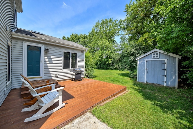 27W108 Walnut Dr, Winfield, IL 60190 - wooden deck featuring a shed, a lawn, and area for grilling