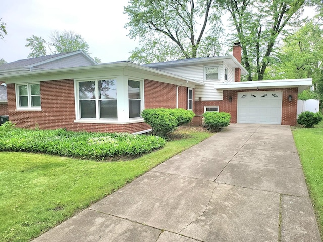 718 Central Park Ave, Flossmoor, IL 60422 - split level home with brick siding, a garage, a chimney, and a front yard