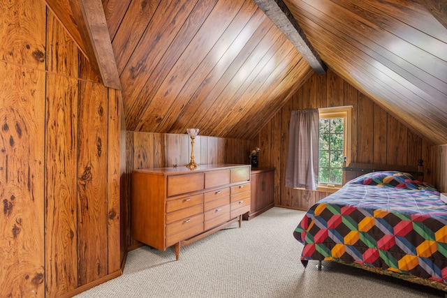 7416 Van Buren Ave, Hammond, IN 46324 - bedroom with wood walls, light colored carpet, and wooden ceiling