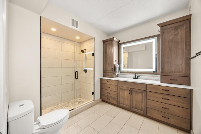 8340 Callie Ave Unit 506, Morton Grove, IL 60053 - bathroom with toilet, a stall shower, vanity, tile patterned floors, and recessed lighting