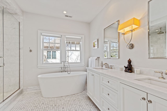 622 S Washington St, Hinsdale, IL 60521 - full bath featuring plenty of natural light, a shower stall, a soaking tub, and double vanity