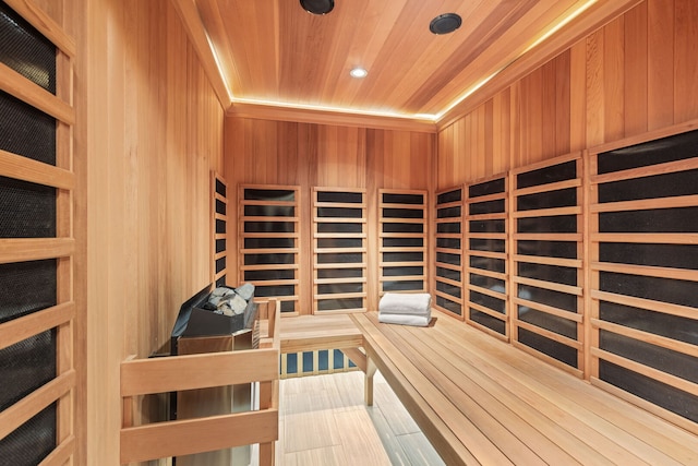 622 S Washington St, Hinsdale, IL 60521 - relaxing sauna featuring wood ceiling, recessed lighting, and wooden walls