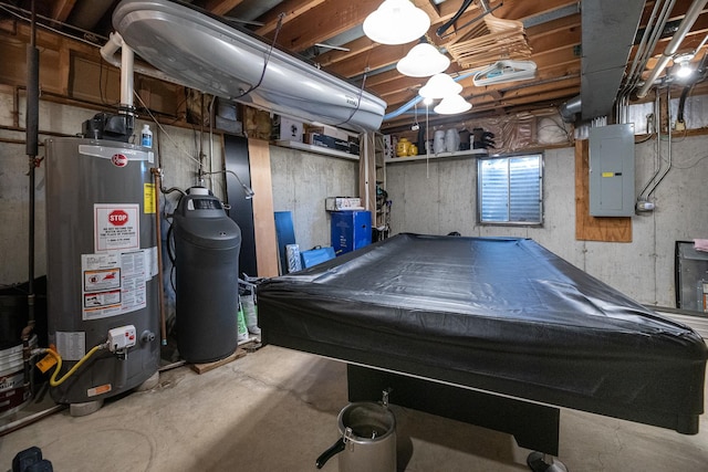 25429 W Cedar Crest Ln, Lake Villa, IL 60046 - game room featuring electric panel, gas water heater, concrete floors, and billiards table
