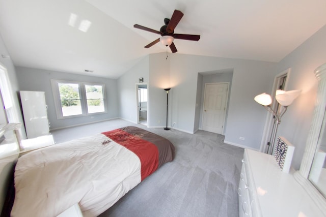 1034 Idaho St, Carol Stream, IL 60188 - bedroom featuring light carpet, vaulted ceiling, baseboards, and ceiling fan