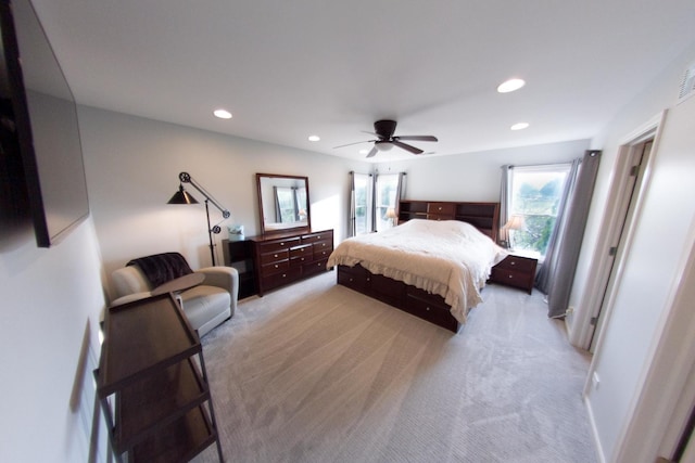 1034 Idaho St, Carol Stream, IL 60188 - bedroom with light carpet, recessed lighting, multiple windows, and ceiling fan